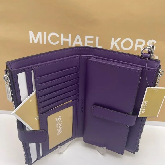 MICHAEL KORS Jet Set Lg Ombré Sign Logo Double Zip Wristlet Phone 
Dark Purple - Picture 7 of 16